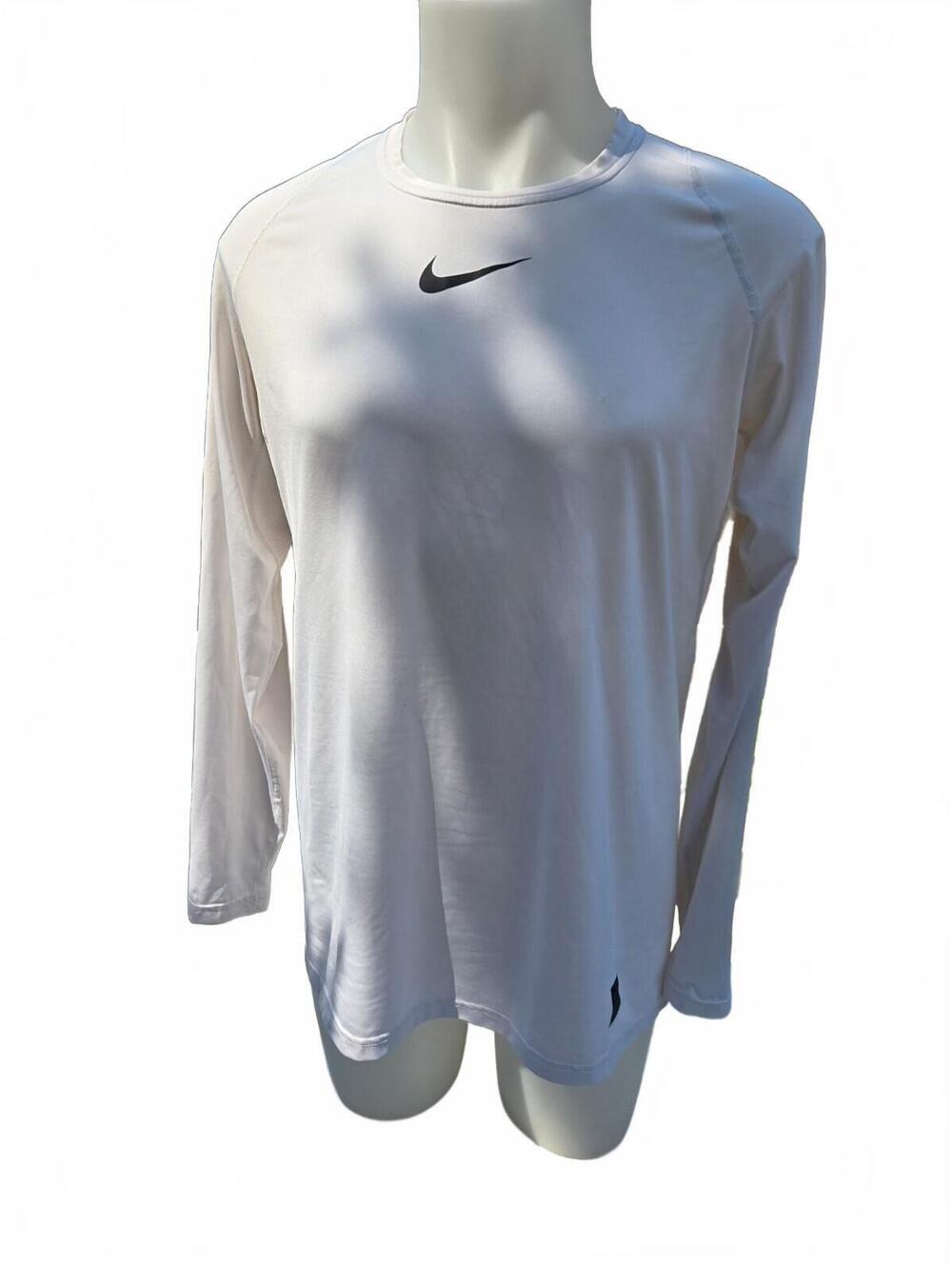 Nike Pro Men's Long Sleeve Dri-FIT Fitted White Athletic T-Shirt Size Large